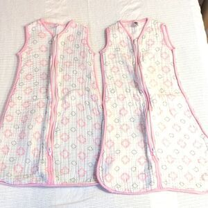 Hudson Baby Medium 6-12 months White and Pink Cotton Zippered Sleep Sacks